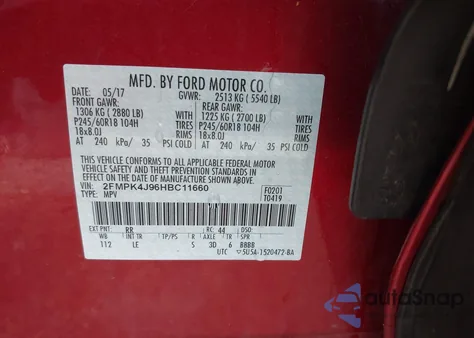 2017 Ford Edge Sel z USA, uszkodzony, nr VIN 2FMPK4J96HBC11660